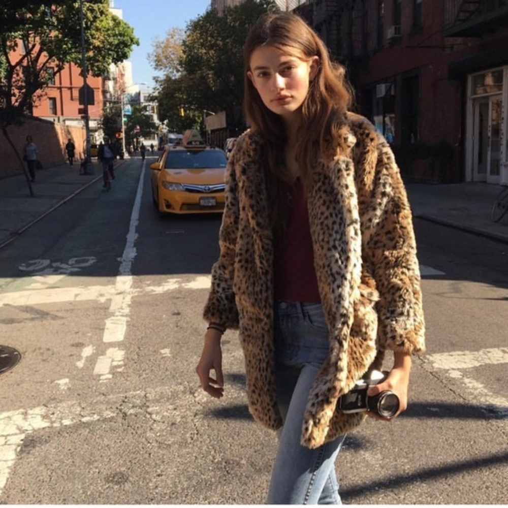 Brandy Melville leopard print mica faux fur coat